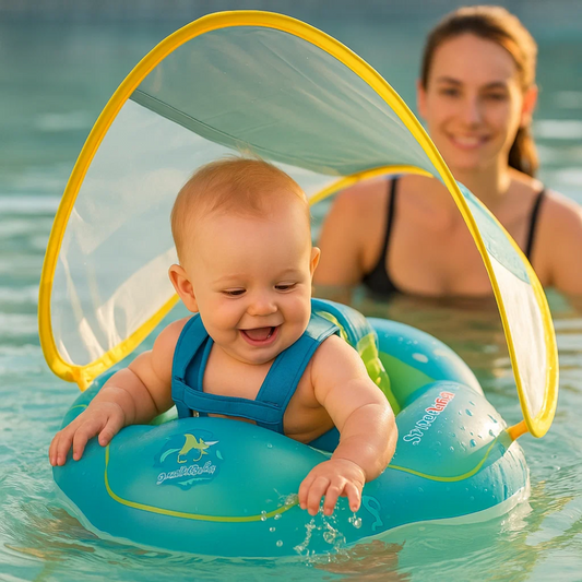 Baby Swim Float with Sunshade Canopy | Safety Buckle, Quick-Drying & Ideal for Infants 3-24 Months