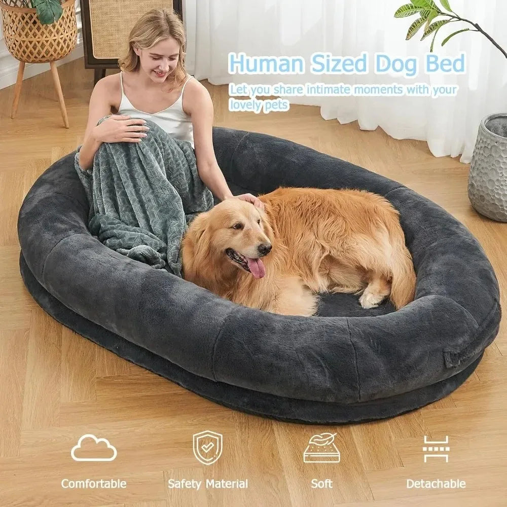 Oversized Nap Bed for Adults in Dark Grey, 72"x48"x10" - A Comfortable Retreat for Humans with a Giant Dog Bed Design