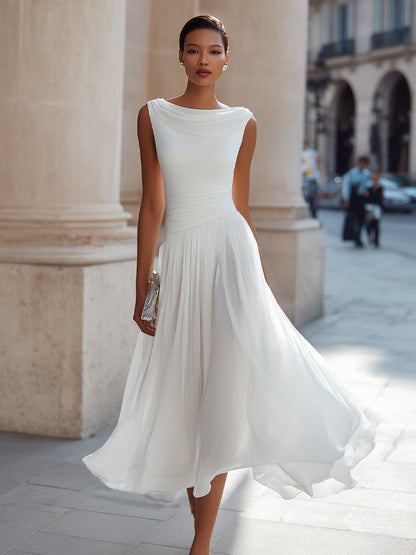 Elodie | Draped Neck Sleeveless Midi Dress