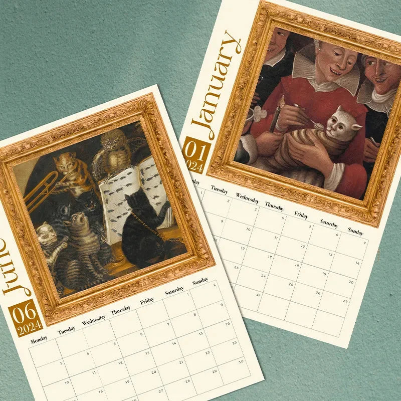 Weird Medieval Cats Wall Hanging Calendar 2024