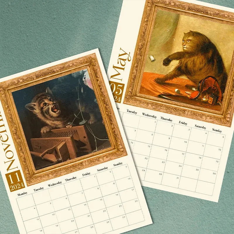 Weird Medieval Cats Wall Hanging Calendar 2024