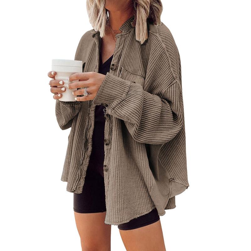 Women's Loose Fit Batwing Sleeve Waffle Knit Jacket