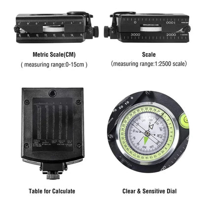 Multifunctional Military Aiming Navigation Compass with Inclinometer and Carrying Pouch