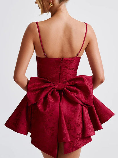 Jacquard Back Bow Embellished A-line Mini Dress