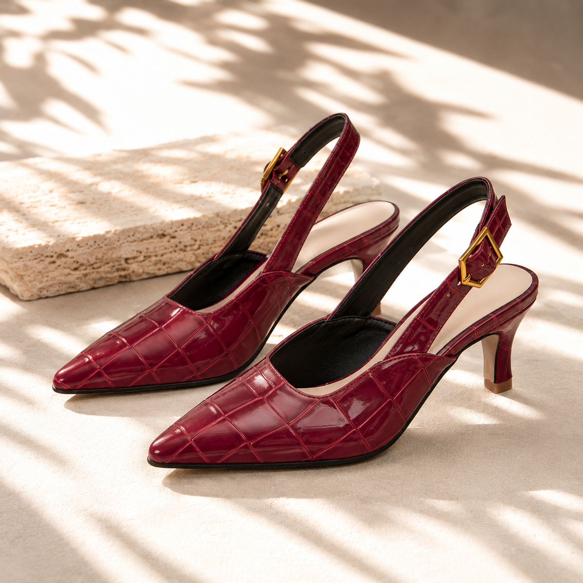 Lisbon | Women's Croc Slingback Kitten Heels