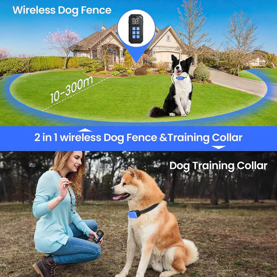 Wireless Dog Fence 2 in 1 Electric Fence For 3 Dogs Training Collar