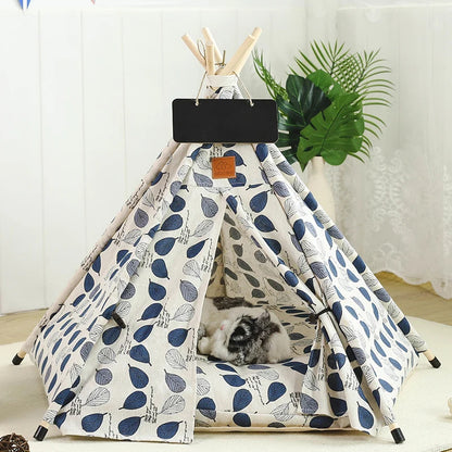 Pet Teepee Bed White Canvas Dog Cute House