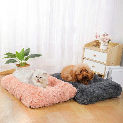 Cozy Long Plush Dog Bed: Square Mat with Soft Fleece for Cats and Puppies, Ideal Sofa Pad for Small to Large Dogs, Including Chihuahuas