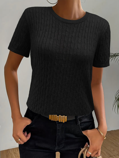 Women's Cable Knit Short Sleeve Sweater