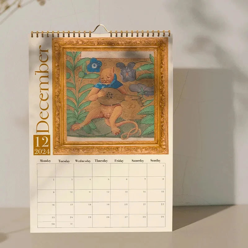 Weird Medieval Cats Wall Hanging Calendar 2024