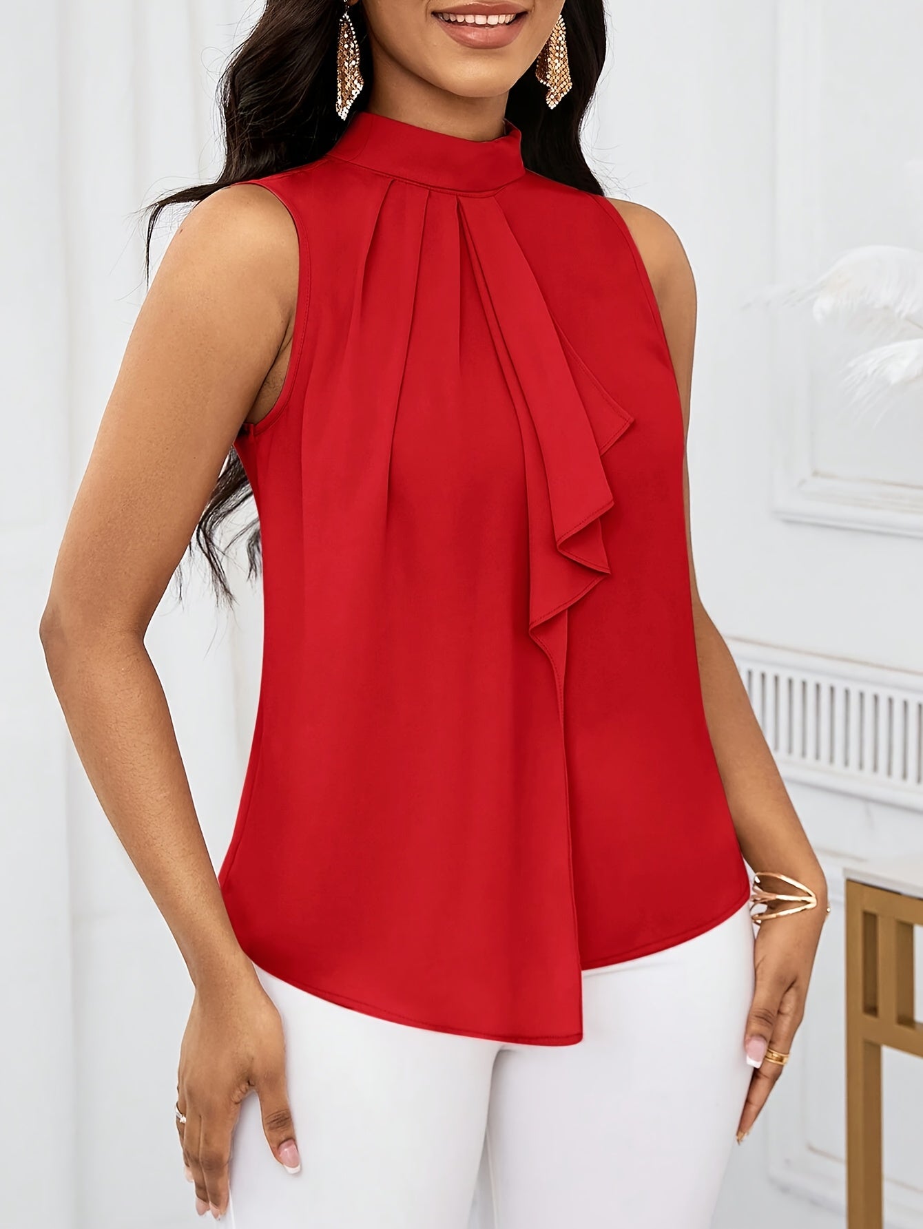 Women's Sleeveless Mock Neck Blouse