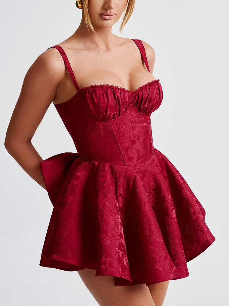 Jacquard Back Bow Embellished A-line Mini Dress