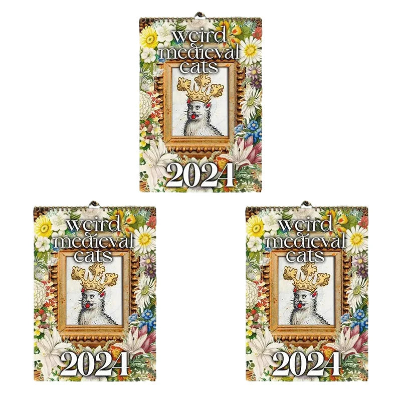 Weird Medieval Cats Wall Hanging Calendar 2024