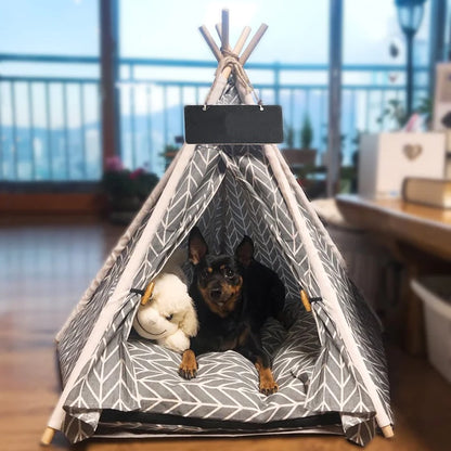 Pet Teepee Bed White Canvas Dog Cute House