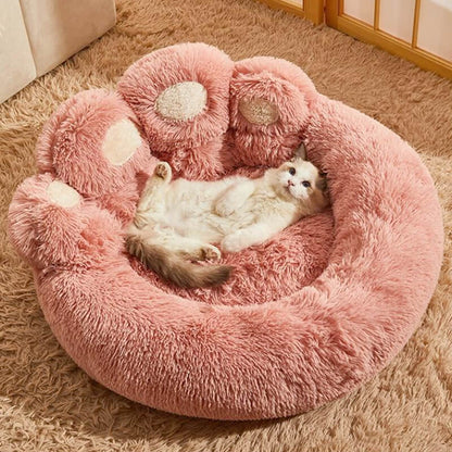 Warm and Fluffy Calming Dog & Cat Bed - Bear Paw-Shaped Pet Bed