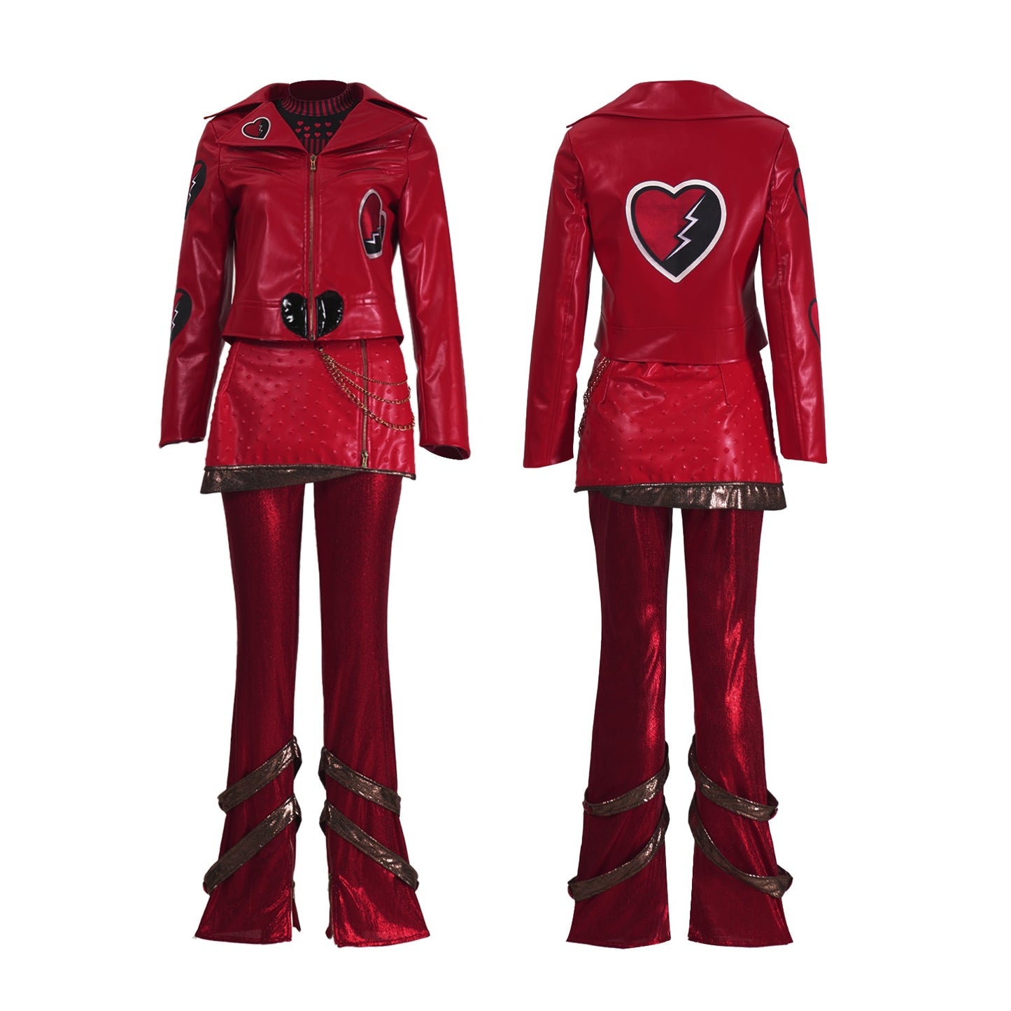 Deluxe Descendants Wicked Wonderland Red Costume Leather Jacket Pants and Skirt Full Set