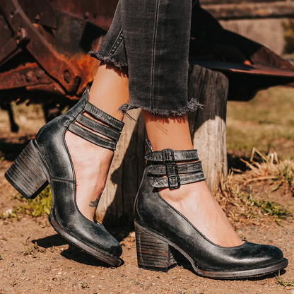 Marigold | Block Heel Ankle Boots with Buckle Straps for Women