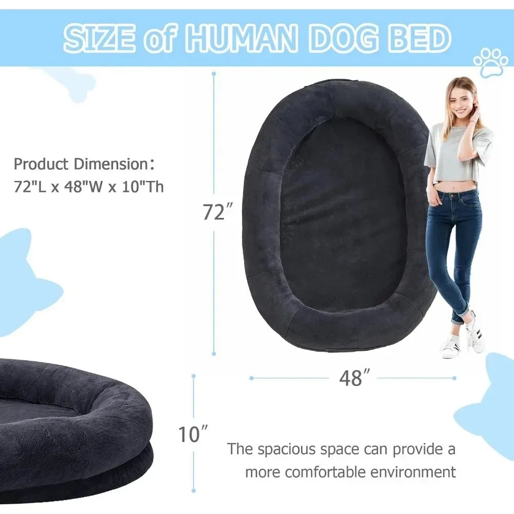 Oversized Nap Bed for Adults in Dark Grey, 72"x48"x10" - A Comfortable Retreat for Humans with a Giant Dog Bed Design