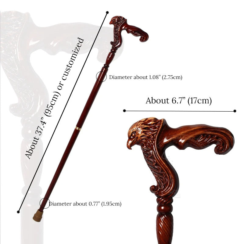 Eagle Cane Handmade Wooden Walking Stick Ergonomic Handle