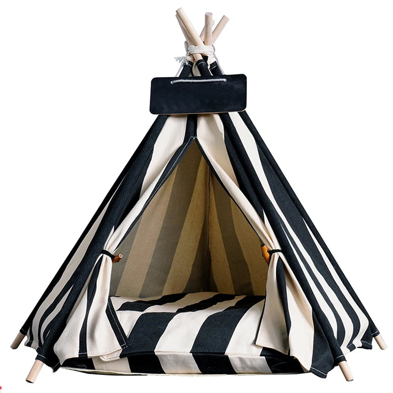 Pet Teepee Bed White Canvas Dog Cute House