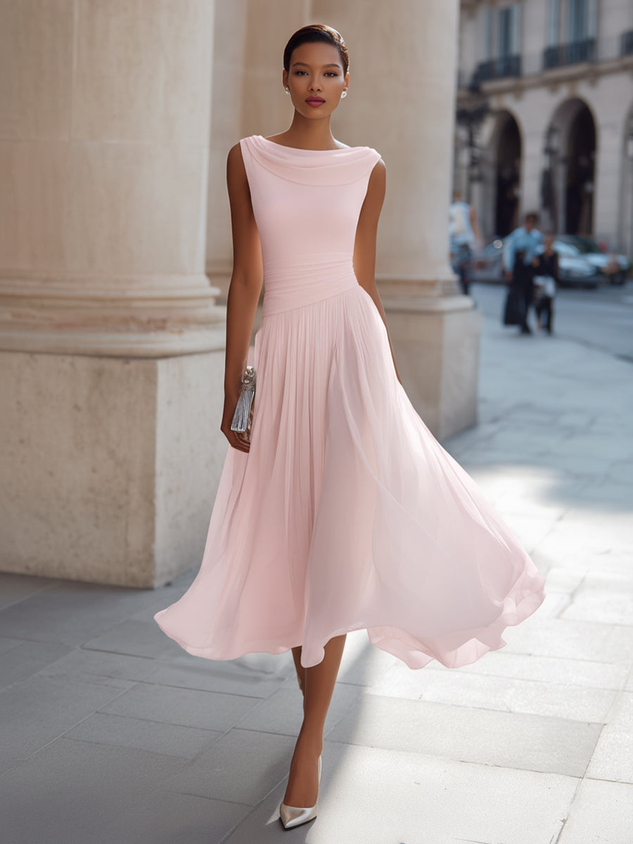 Elodie | Draped Neck Sleeveless Midi Dress