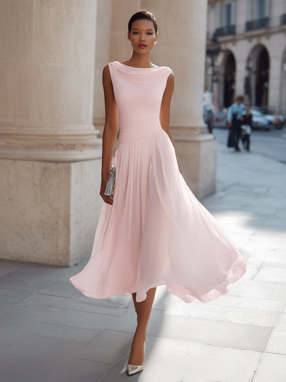 Elodie | Draped Neck Sleeveless Midi Dress