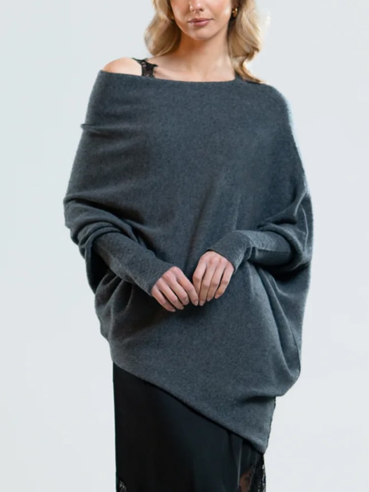 Asymmetric Draped Jumper Women's Oversized Soft Knit Swing Collar Pullover Top