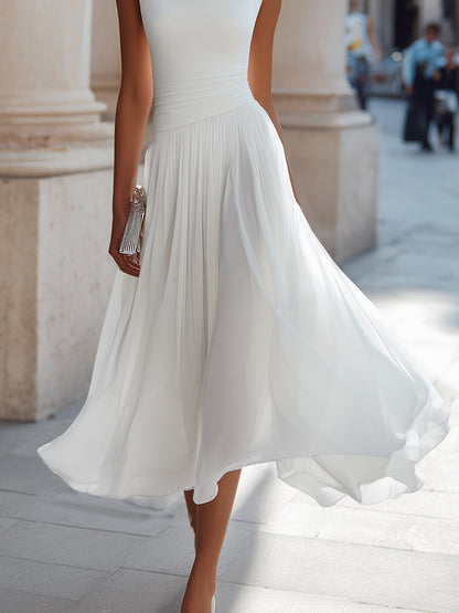 Elodie | Draped Neck Sleeveless Midi Dress