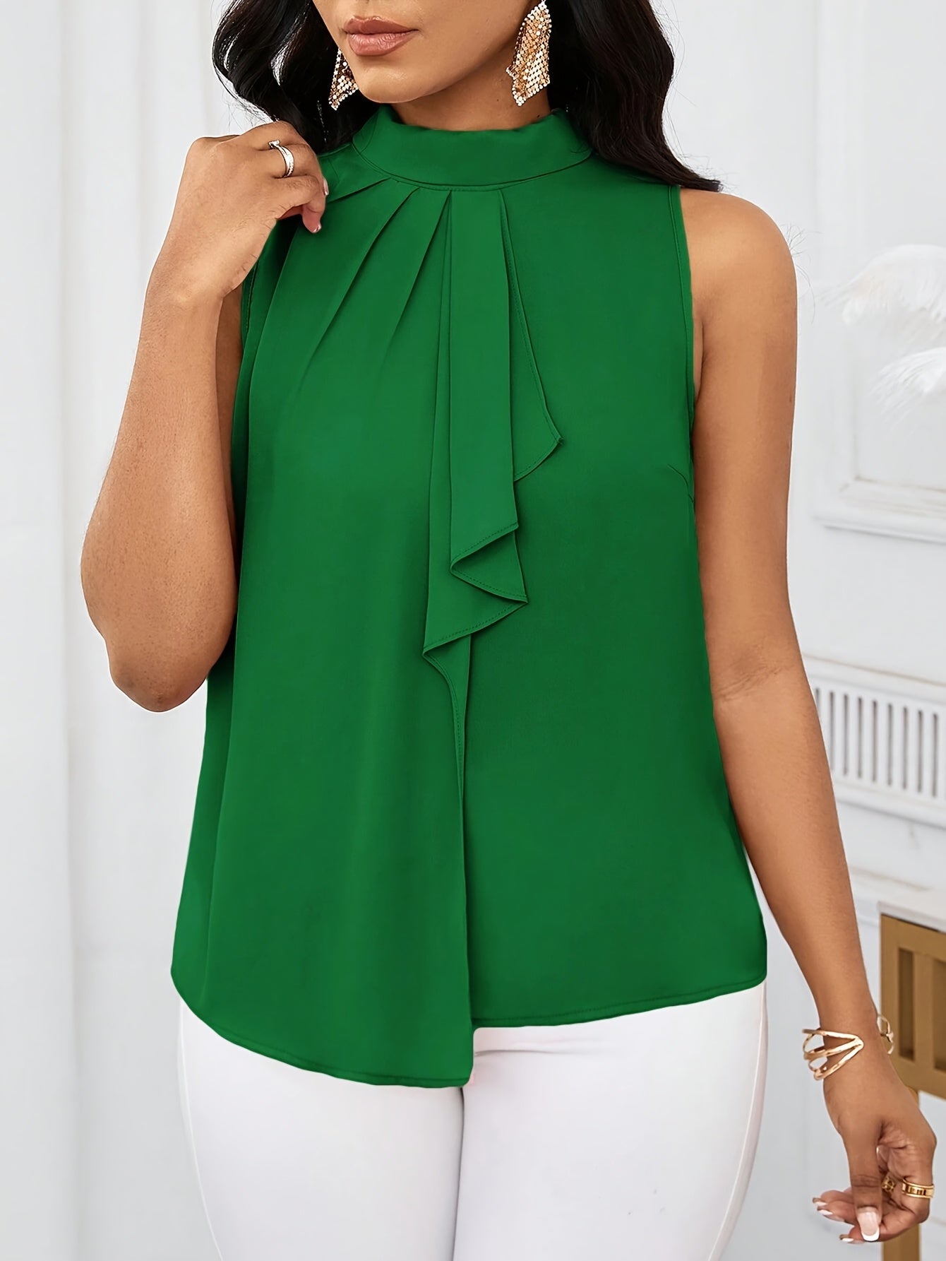 Women's Sleeveless Mock Neck Blouse