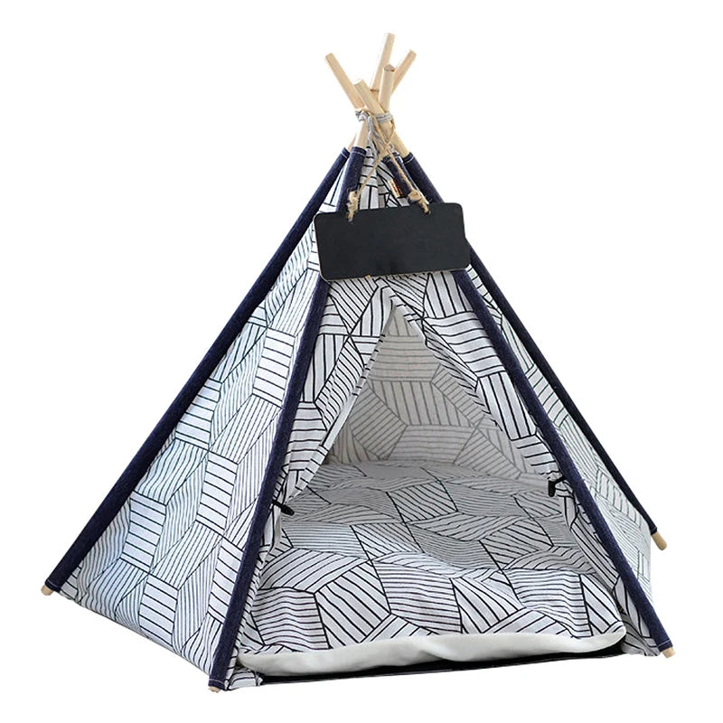 Pet Teepee Bed White Canvas Dog Cute House