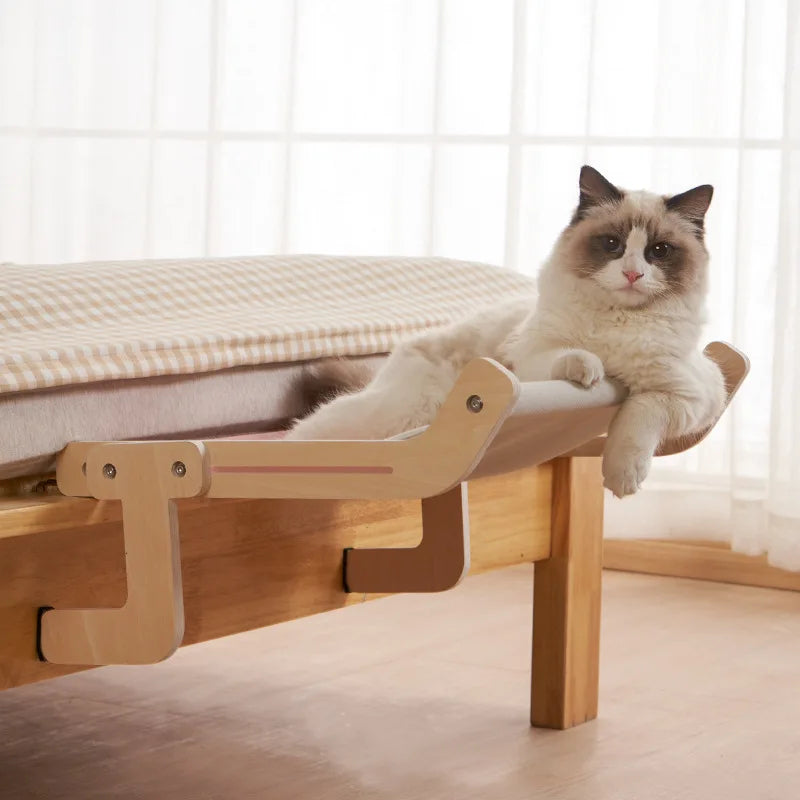 Wooden Assembly Cat Hammock with Cotton Canvas – Easy to Wash, Multi-Ply Plywood Construction