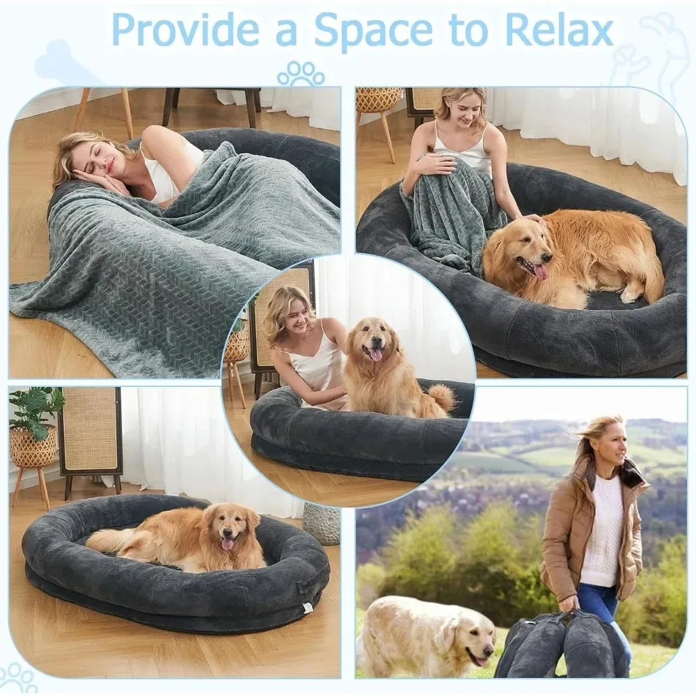 Oversized Nap Bed for Adults in Dark Grey, 72"x48"x10" - A Comfortable Retreat for Humans with a Giant Dog Bed Design