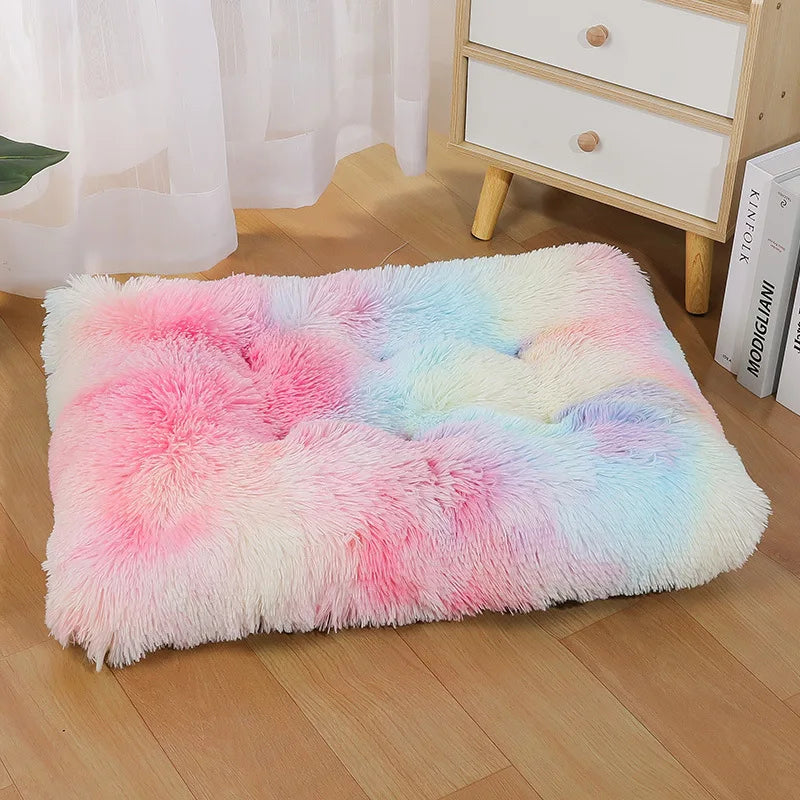 Cozy Long Plush Dog Bed: Square Mat with Soft Fleece for Cats and Puppies, Ideal Sofa Pad for Small to Large Dogs, Including Chihuahuas