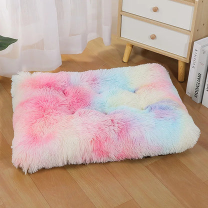 Cozy Long Plush Dog Bed: Square Mat with Soft Fleece for Cats and Puppies, Ideal Sofa Pad for Small to Large Dogs, Including Chihuahuas