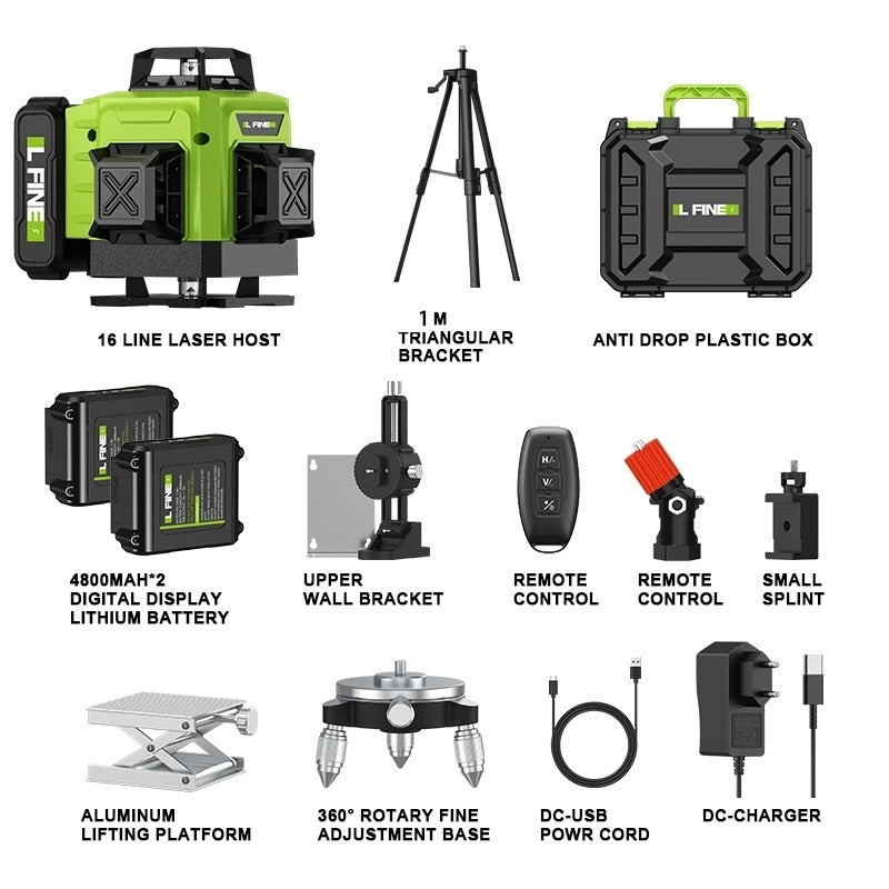 16-Line Professional 4D Laser Level – Precise Measurements and Accurate Alignment