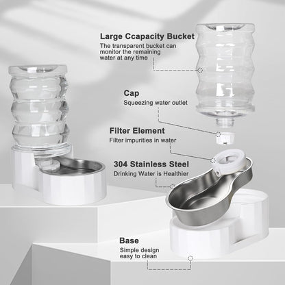 Stainless Steel Pet Waterer - Automatic BPA-Free Water Feeder, 8L Capacity with Two Caps & Filters