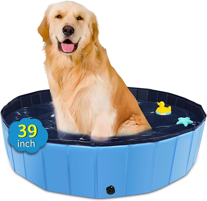 Foldable Dog Pool - 79"x14" Non-Slip, Hard Plastic, Collapsible Swimming Pool for Kids & Pets