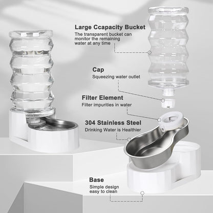 Stainless Steel Pet Waterer - Automatic BPA-Free Water Feeder, 8L Capacity with Two Caps & Filters