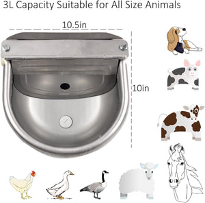 Automatic Water Bowl Dispenser for Dog Large Size Stainless-Steel Waterer Feeder Self Filling Trough for Poultry and Livestock