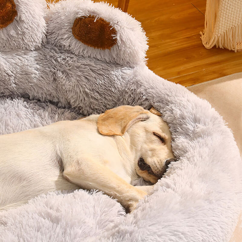 Warm and Fluffy Calming Dog & Cat Bed - Bear Paw-Shaped Pet Bed