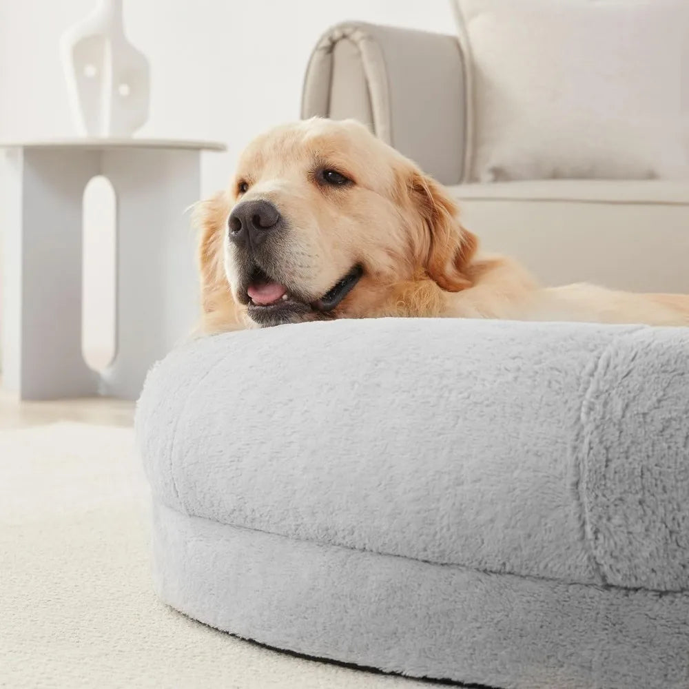 Adults' Oval Nap Bed with Blanket - Giant Bean Bag Dog Bed for People, Washable Faux Fur, 72