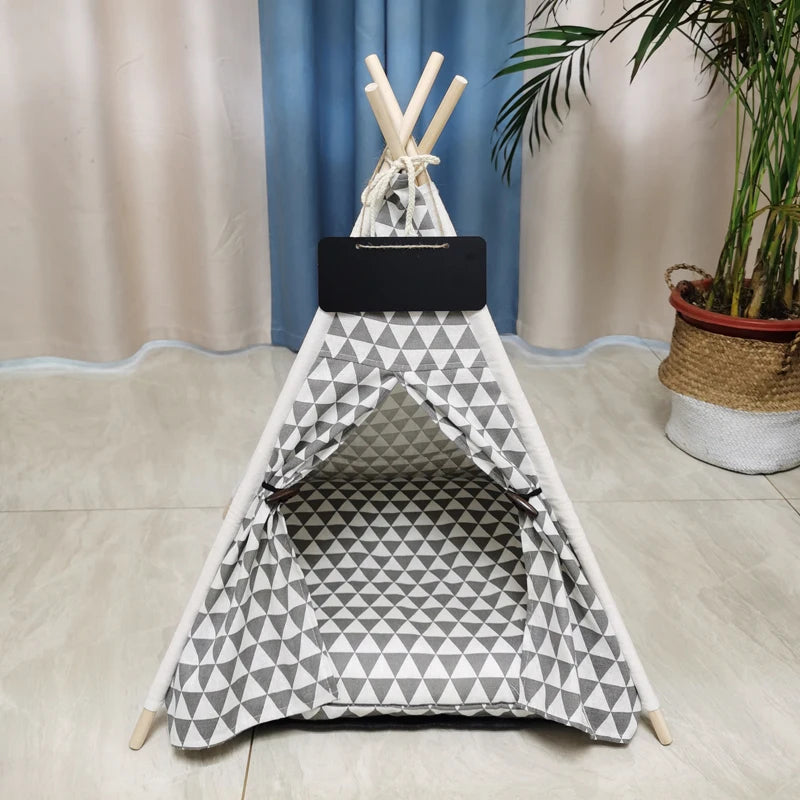 Pet Teepee Bed White Canvas Dog Cute House