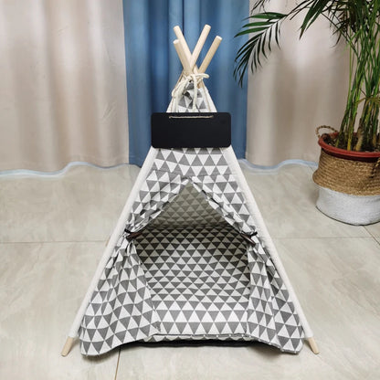 Pet Teepee Bed White Canvas Dog Cute House