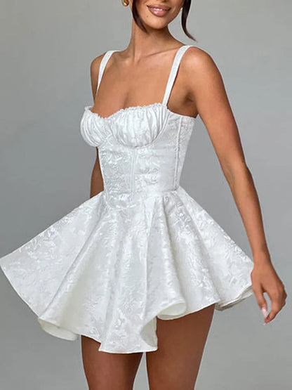 Jacquard Back Bow Embellished A-line Mini Dress