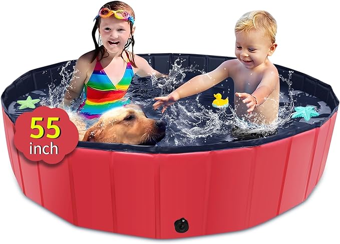 Foldable Dog Pool - 79"x14" Non-Slip, Hard Plastic, Collapsible Swimming Pool for Kids & Pets