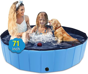 Foldable Dog Pool - 79"x14" Non-Slip, Hard Plastic, Collapsible Swimming Pool for Kids & Pets