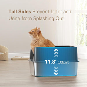 Stainless Steel Litter Box, Cat Litter Box for Kittens, Metal Litter Box with Lid for Small Medium Cats