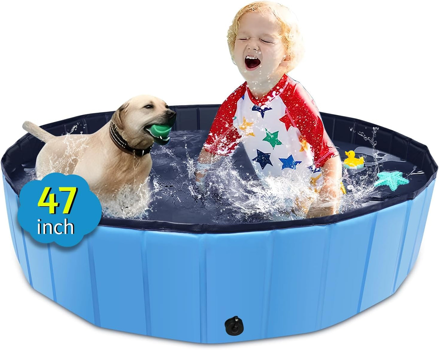 Foldable Dog Pool - 79"x14" Non-Slip, Hard Plastic, Collapsible Swimming Pool for Kids & Pets