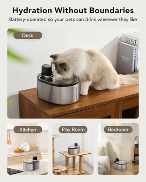 Wireless Stainless Steel Cat Water Fountain - 4.5L Battery Operated, Motion Sensor, Ultra Quiet, Multi-Filtration