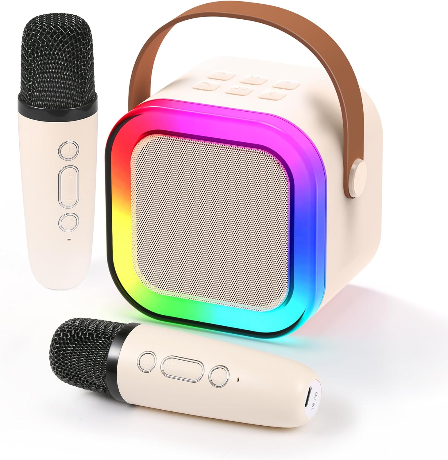 Mini Karaoke Machines for Kids Adults w/2 Wireless Microphones, Portable Bluetooth Speaker with Voice Changing Effects